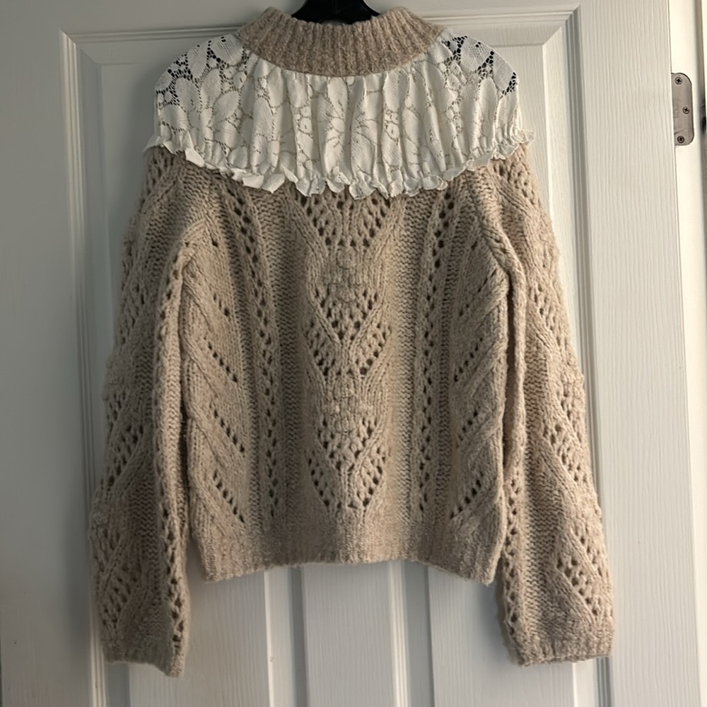 Anthropologie Alpaca Wool/Lace Mock neck Sweater Sz XS